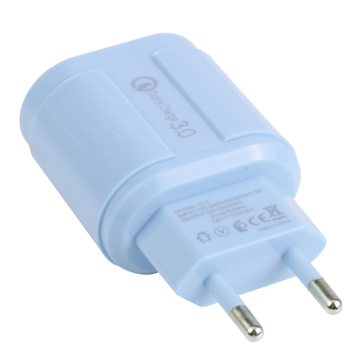 13-222 QC3.0 USB + 2.1A Dual USB Ports Macarons Travel Charger, EU Plug(Blue) - USB Charger by buy2fix | Online Shopping UK | buy2fix