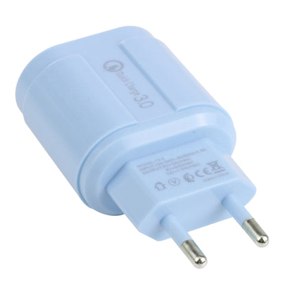 13-222 QC3.0 USB + 2.1A Dual USB Ports Macarons Travel Charger, EU Plug(Blue) - USB Charger by buy2fix | Online Shopping UK | buy2fix