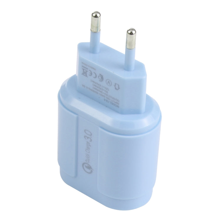 13-222 QC3.0 USB + 2.1A Dual USB Ports Macarons Travel Charger, EU Plug(Blue) - USB Charger by buy2fix | Online Shopping UK | buy2fix