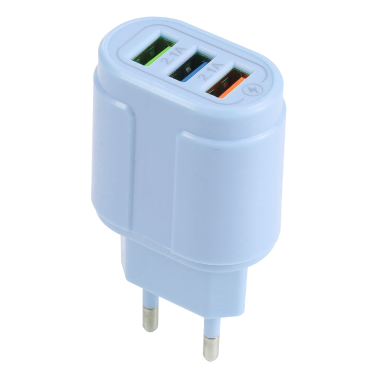 13-222 QC3.0 USB + 2.1A Dual USB Ports Macarons Travel Charger, EU Plug(Blue) - USB Charger by buy2fix | Online Shopping UK | buy2fix