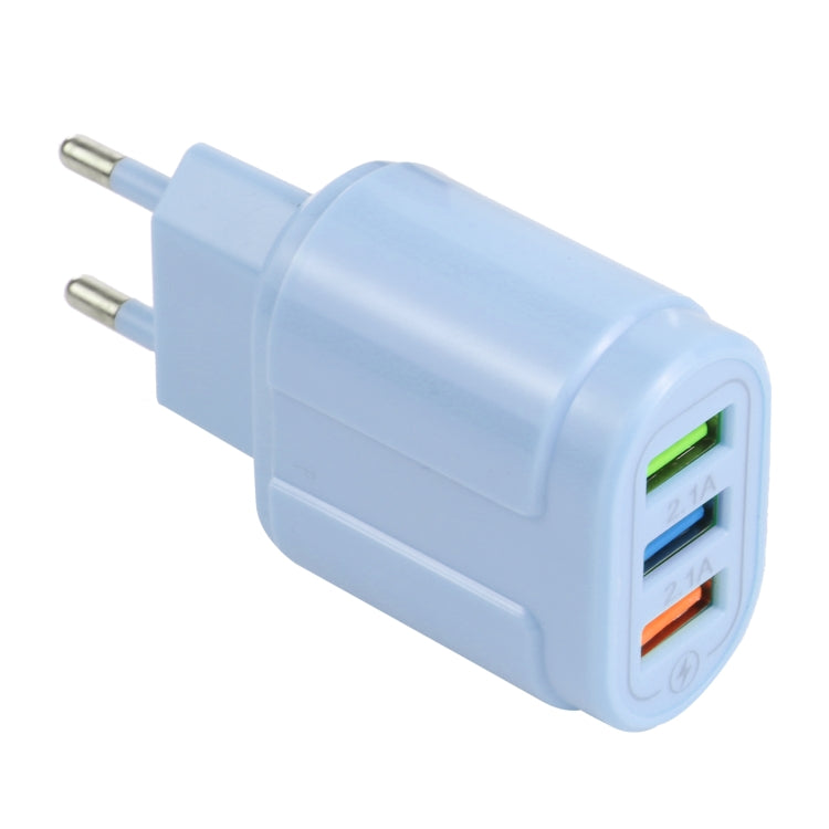 13-222 QC3.0 USB + 2.1A Dual USB Ports Macarons Travel Charger, EU Plug(Blue) - USB Charger by buy2fix | Online Shopping UK | buy2fix