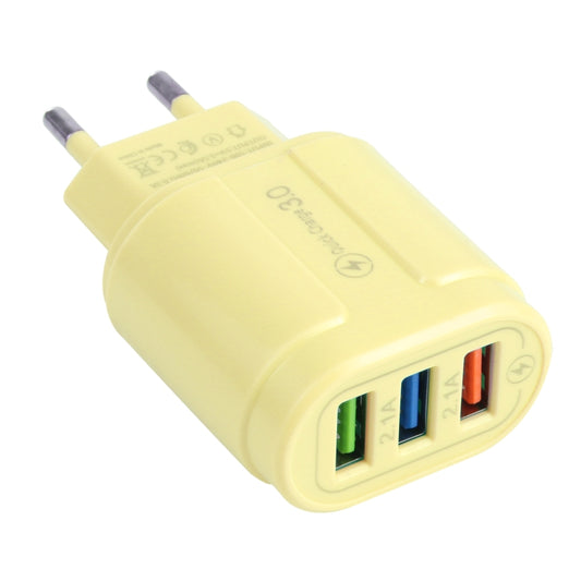 13-222 QC3.0 USB + 2.1A Dual USB Ports Macarons Travel Charger, EU Plug(Yellow) - USB Charger by buy2fix | Online Shopping UK | buy2fix