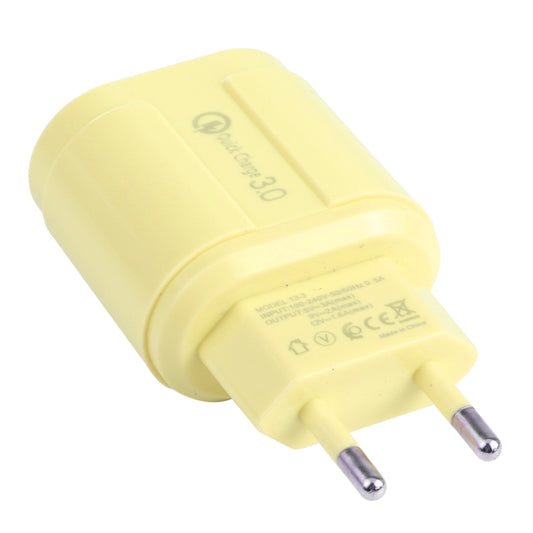13-222 QC3.0 USB + 2.1A Dual USB Ports Macarons Travel Charger, EU Plug(Yellow) - USB Charger by buy2fix | Online Shopping UK | buy2fix