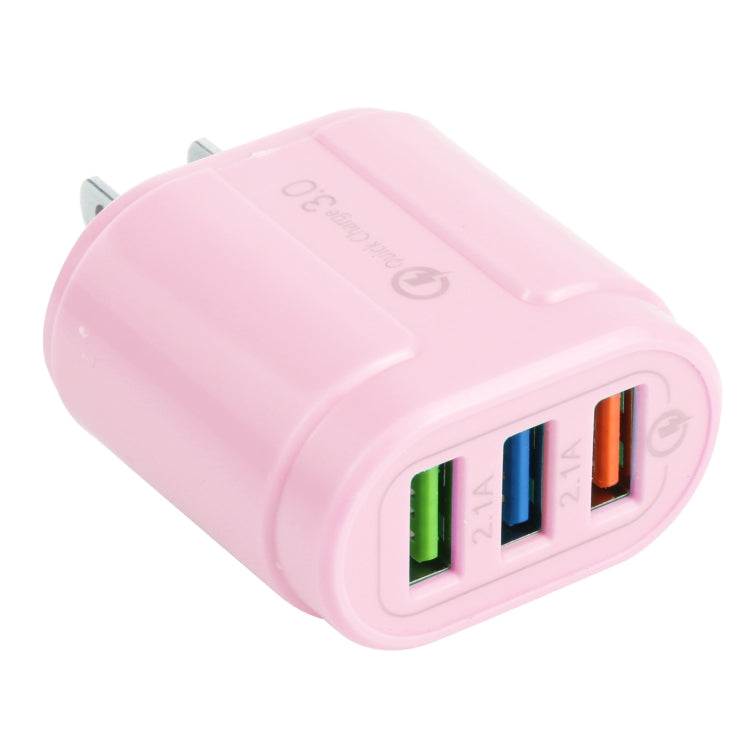 13-222 QC3.0 USB + 2.1A Dual USB Ports Macarons Travel Charger, US Plug(Pink) - USB Charger by buy2fix | Online Shopping UK | buy2fix