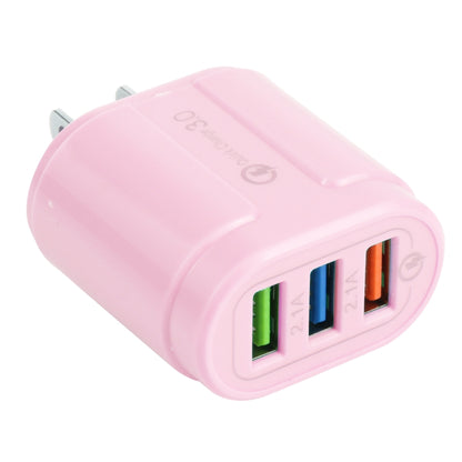 13-222 QC3.0 USB + 2.1A Dual USB Ports Macarons Travel Charger, US Plug(Pink) - USB Charger by buy2fix | Online Shopping UK | buy2fix