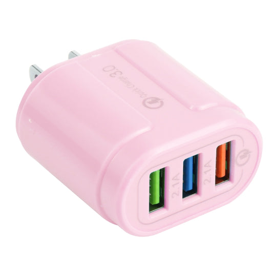 13-222 QC3.0 USB + 2.1A Dual USB Ports Macarons Travel Charger, US Plug(Pink) - USB Charger by buy2fix | Online Shopping UK | buy2fix