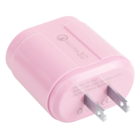 13-222 QC3.0 USB + 2.1A Dual USB Ports Macarons Travel Charger, US Plug(Pink) - USB Charger by buy2fix | Online Shopping UK | buy2fix