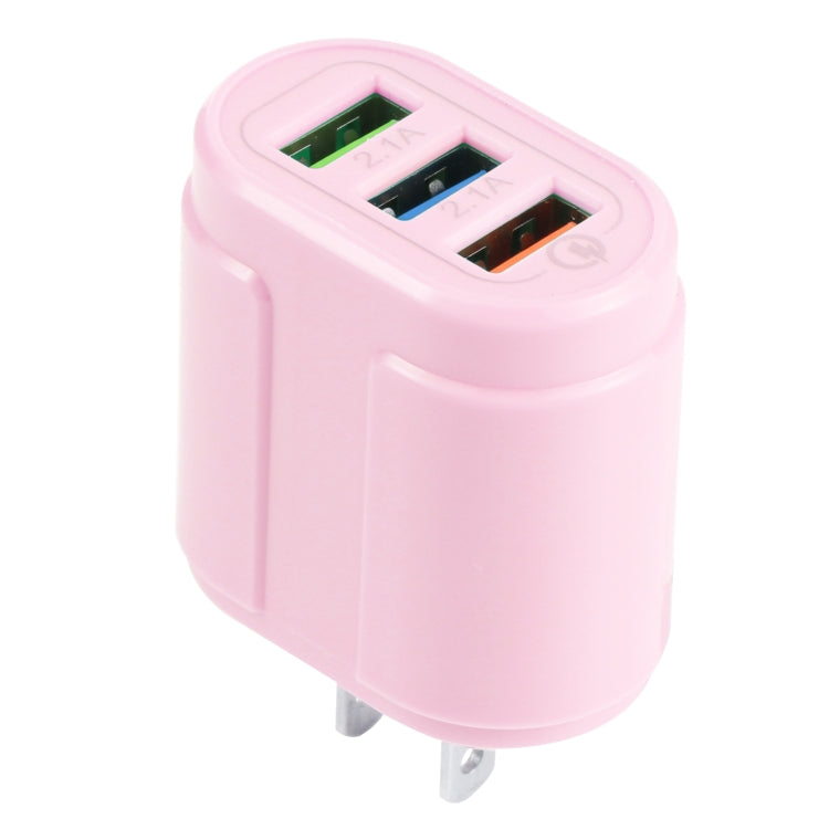 13-222 QC3.0 USB + 2.1A Dual USB Ports Macarons Travel Charger, US Plug(Pink) - USB Charger by buy2fix | Online Shopping UK | buy2fix