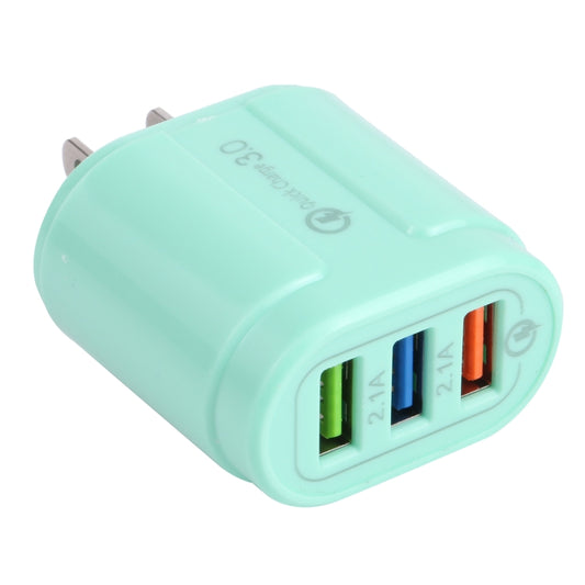 13-222 QC3.0 USB + 2.1A Dual USB Ports Macarons Travel Charger, US Plug(Green) - USB Charger by buy2fix | Online Shopping UK | buy2fix