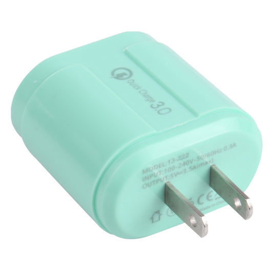 13-222 QC3.0 USB + 2.1A Dual USB Ports Macarons Travel Charger, US Plug(Green) - USB Charger by buy2fix | Online Shopping UK | buy2fix