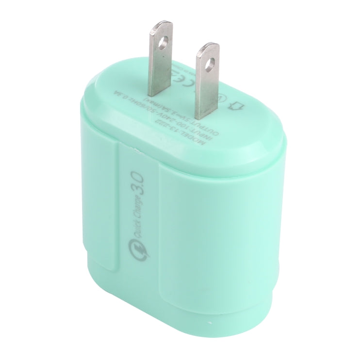 13-222 QC3.0 USB + 2.1A Dual USB Ports Macarons Travel Charger, US Plug(Green) - USB Charger by buy2fix | Online Shopping UK | buy2fix