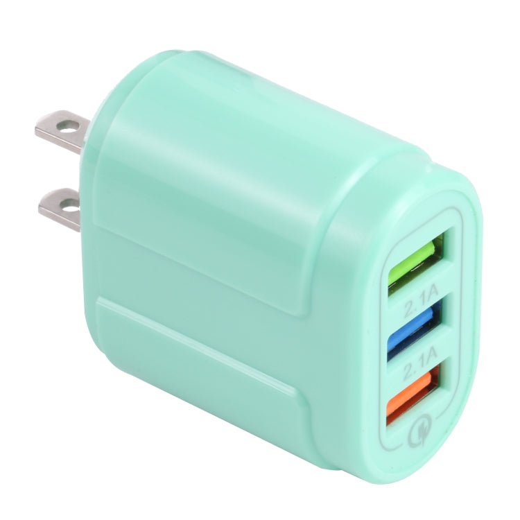 13-222 QC3.0 USB + 2.1A Dual USB Ports Macarons Travel Charger, US Plug(Green) - USB Charger by buy2fix | Online Shopping UK | buy2fix