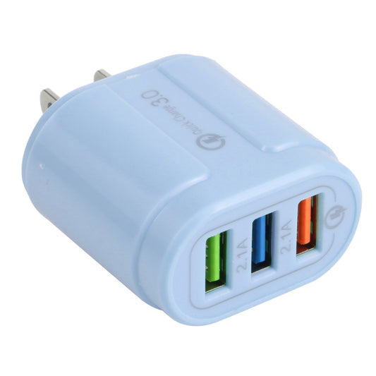 13-222 QC3.0 USB + 2.1A Dual USB Ports Macarons Travel Charger, US Plug(Blue) - USB Charger by buy2fix | Online Shopping UK | buy2fix