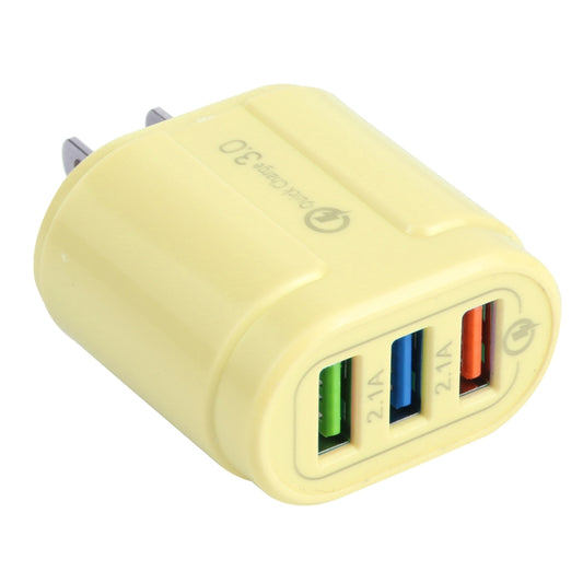 13-222 QC3.0 USB + 2.1A Dual USB Ports Macarons Travel Charger, US Plug(Yellow) - USB Charger by buy2fix | Online Shopping UK | buy2fix