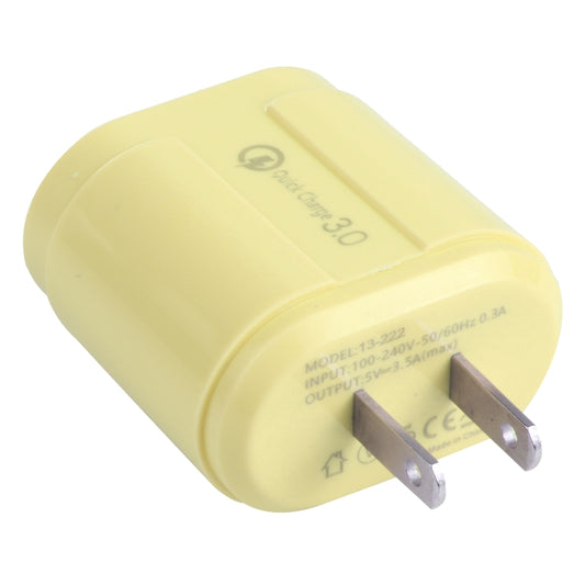 13-222 QC3.0 USB + 2.1A Dual USB Ports Macarons Travel Charger, US Plug(Yellow) - USB Charger by buy2fix | Online Shopping UK | buy2fix
