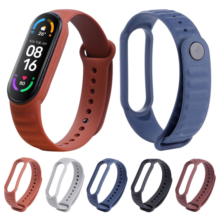 For Xiaomi Mi Band 6 / 5 Universal Silicone Leather Texture Watch Band(Blue) - Watch Bands by MIJOBS | Online Shopping UK | buy2fix