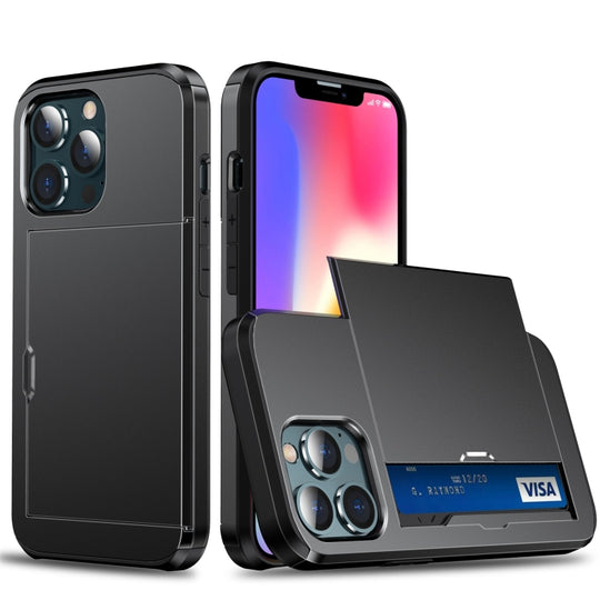For iPhone 13 Pro Max Shockproof Armor Protective Case with Slide Card Slot (Black)