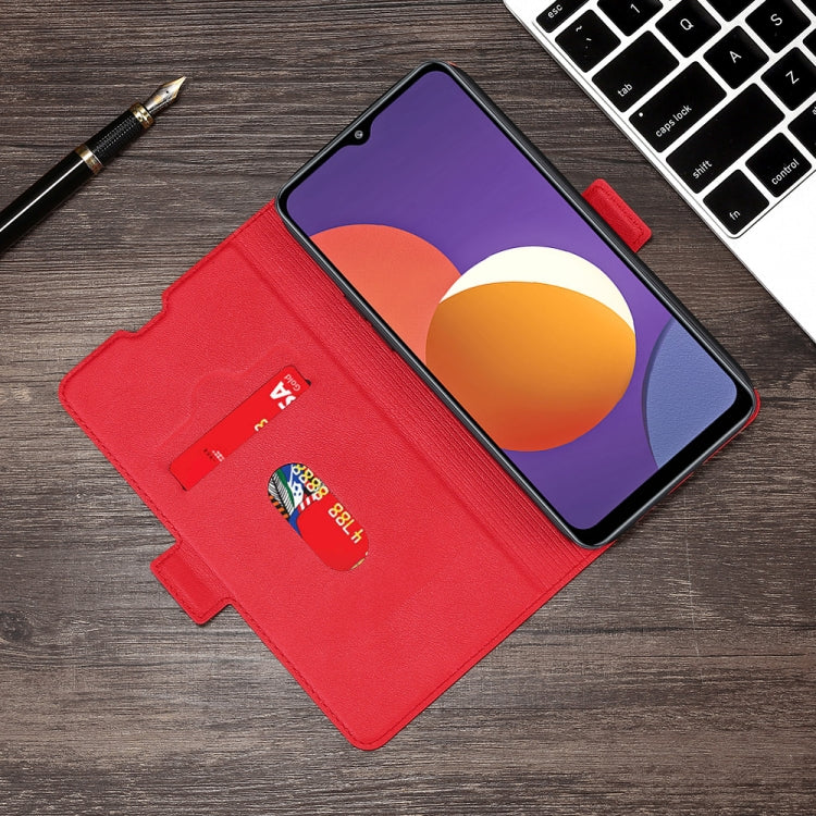 For Samsung Galaxy M12 / F12 Ultra-thin Voltage Side Buckle PU + TPU Horizontal Flip Leather Case with Holder & Card Slot(Red) by buy2fix