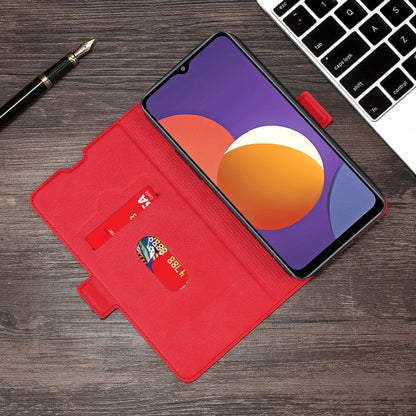 For Samsung Galaxy M12 / F12 Ultra-thin Voltage Side Buckle PU + TPU Horizontal Flip Leather Case with Holder & Card Slot(Red) by buy2fix