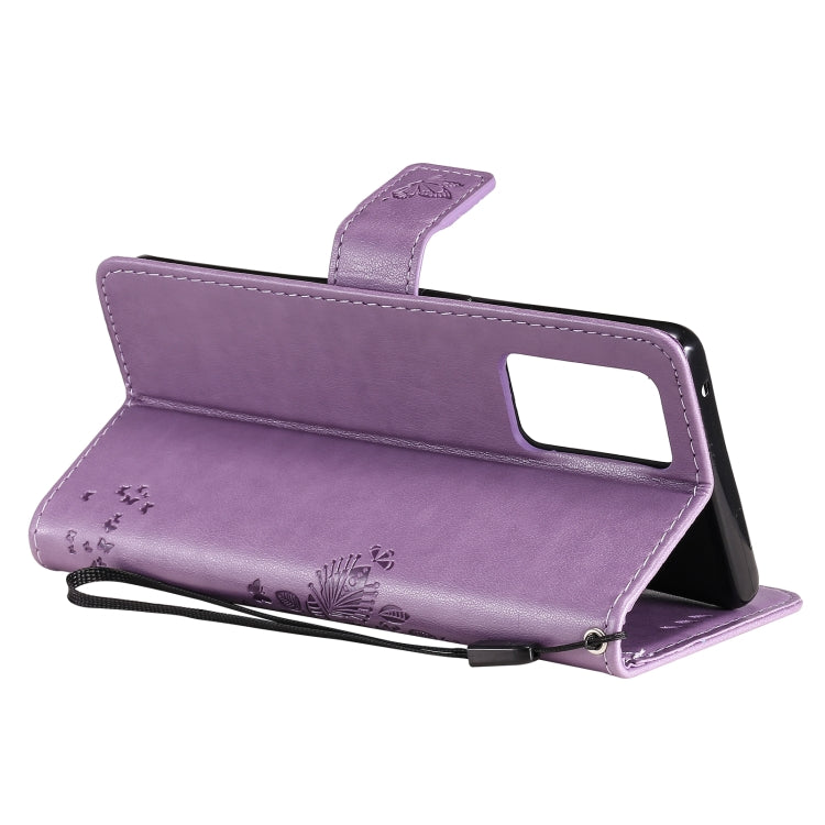 For OPPO Reno6 Pro 5G Tree & Cat Pattern Pressed Printing Horizontal Flip PU Leather Case with Holder & Card Slots & Wallet & Lanyard(Light Purple) by buy2fix