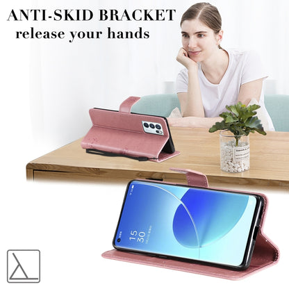 For OPPO Reno6 Pro 5G Tree & Cat Pattern Pressed Printing Horizontal Flip PU Leather Case with Holder & Card Slots & Wallet & Lanyard(Light Purple) by buy2fix