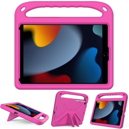 For iPad 10.2 2021 / 2020 / 2019 Handle Portable EVA Shockproof Protective Case with Triangle Holder(Rose Red)