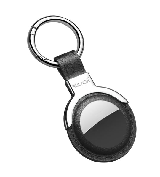 SULADA Leather Protective Cover Case with Switchable Keychain Ring For AirTag 2nd Gen / AirTag 1st Gen(Black)