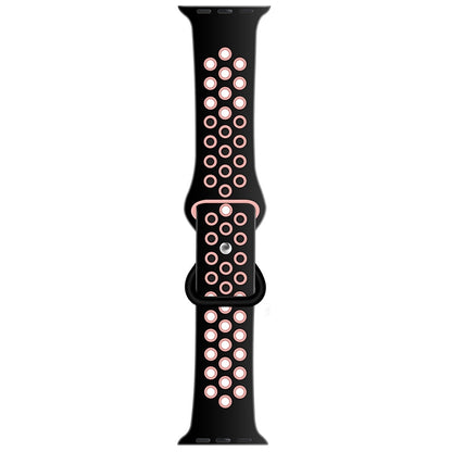 Butterfly Buckle Dual-tone Liquid Silicone Watch Band For Apple Watch Series 9&8&7 41mm / SE 3&SE 2&6&SE&5&4 40mm / 3&2&1 38mm(Black+Light Pink) by buy2fix