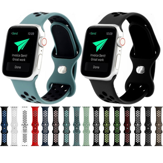 Butterfly Buckle Dual-tone Liquid Silicone Watch Band For Apple Watch Series 9&8&7 41mm / SE 3&SE 2&6&SE&5&4 40mm / 3&2&1 38mm(Black+Light Pink) by buy2fix