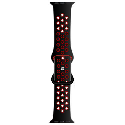 Butterfly Buckle Dual-tone Liquid Silicone Watch Band For Apple Watch Ultra 49mm&Watch Ultra 2 49mm / Series 9&8&7 45mm / SE 3&SE 2&6&SE&5&4 44mm / 3&2&1 42mm(Black+Crimson) by buy2fix