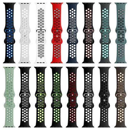 Butterfly Buckle Dual-tone Liquid Silicone Watch Band For Apple Watch Ultra 49mm&Watch Ultra 2 49mm / Series 9&8&7 45mm / SE 3&SE 2&6&SE&5&4 44mm / 3&2&1 42mm(Black+Grey) by buy2fix