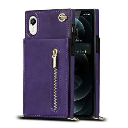 For iPhone XR Cross-body Zipper Square TPU+PU Back Cover Case with Holder & Card Slots & Wallet & Strap(Purple) - More iPhone Cases by buy2fix | Online Shopping UK | buy2fix