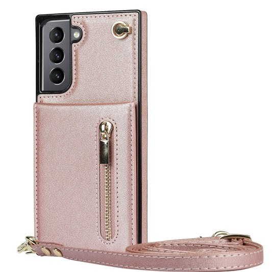 For Samsung Galaxy S21 5G Cross-body Zipper Square TPU+PU Back Cover Case with Holder & Card Slots & Wallet & Strap(Rose Gold) - Galaxy S21 5G Cases by buy2fix | Online Shopping UK | buy2fix