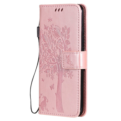 For vivo Y1s / Y90 / Y91C Tree & Cat Embossing Pattern Horizontal Flip PU Leather Case with Holder & Card Slots & Wallet & Lanyard(Rose Gold) - vivo Cases by buy2fix | Online Shopping UK | buy2fix