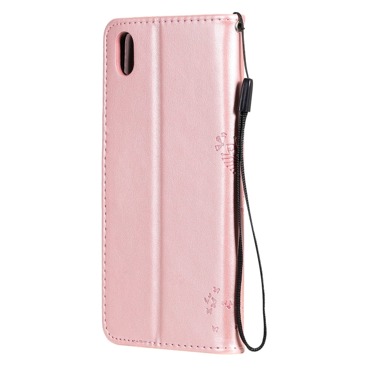 For vivo Y1s / Y90 / Y91C Tree & Cat Embossing Pattern Horizontal Flip PU Leather Case with Holder & Card Slots & Wallet & Lanyard(Rose Gold) - vivo Cases by buy2fix | Online Shopping UK | buy2fix
