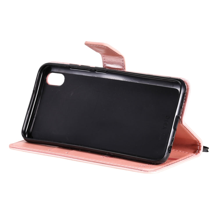 For vivo Y1s / Y90 / Y91C Tree & Cat Embossing Pattern Horizontal Flip PU Leather Case with Holder & Card Slots & Wallet & Lanyard(Rose Gold) - vivo Cases by buy2fix | Online Shopping UK | buy2fix