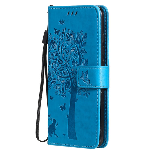 For vivo Y1s / Y90 / Y91C Tree & Cat Embossing Pattern Horizontal Flip PU Leather Case with Holder & Card Slots & Wallet & Lanyard(Blue) - vivo Cases by buy2fix | Online Shopping UK | buy2fix