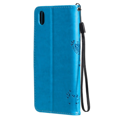For vivo Y1s / Y90 / Y91C Tree & Cat Embossing Pattern Horizontal Flip PU Leather Case with Holder & Card Slots & Wallet & Lanyard(Blue) - vivo Cases by buy2fix | Online Shopping UK | buy2fix