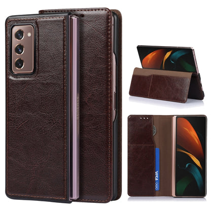 For Samsung Galaxy Z Fold2 5G 2 In 1 Crazy Horse Texture Split Horizontal Flip Leather Case with Holder & Card Slot(Dark Brown) by buy2fix