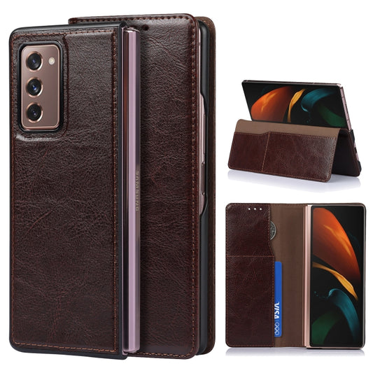 For Samsung Galaxy Z Fold2 5G 2 In 1 Crazy Horse Texture Split Horizontal Flip Leather Case with Holder & Card Slot(Dark Brown) by buy2fix