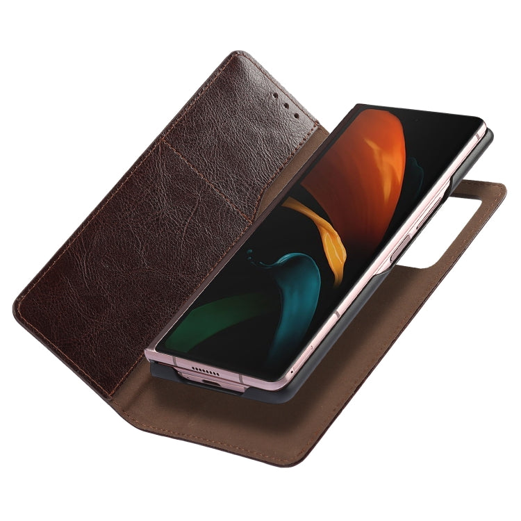 For Samsung Galaxy Z Fold2 5G 2 In 1 Crazy Horse Texture Split Horizontal Flip Leather Case with Holder & Card Slot(Dark Brown) by buy2fix