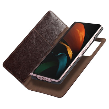 For Samsung Galaxy Z Fold2 5G 2 In 1 Crazy Horse Texture Split Horizontal Flip Leather Case with Holder & Card Slot(Dark Brown) by buy2fix