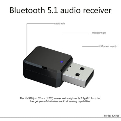 KN318 USB Bluetooth 5.1 Adapter Audio Receiver - Bluetooth Dongle by buy2fix | Online Shopping UK | buy2fix