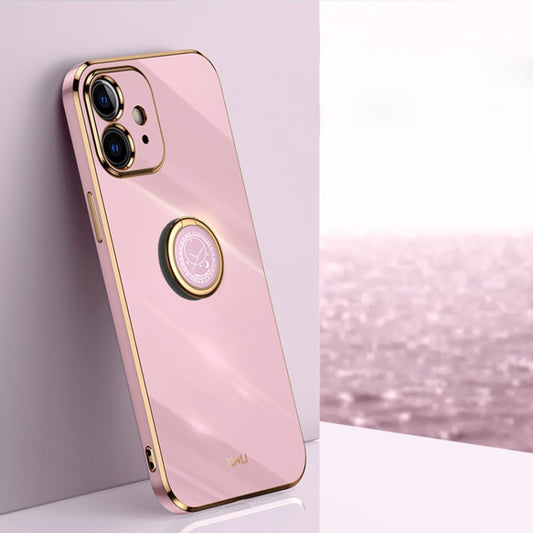 For iPhone 12 mini XINLI Straight Edge 6D Electroplate TPU Phone Case with Ring Holder (Cherry Purple) - iPhone 12 mini Cases by XINLI | Online Shopping UK | buy2fix