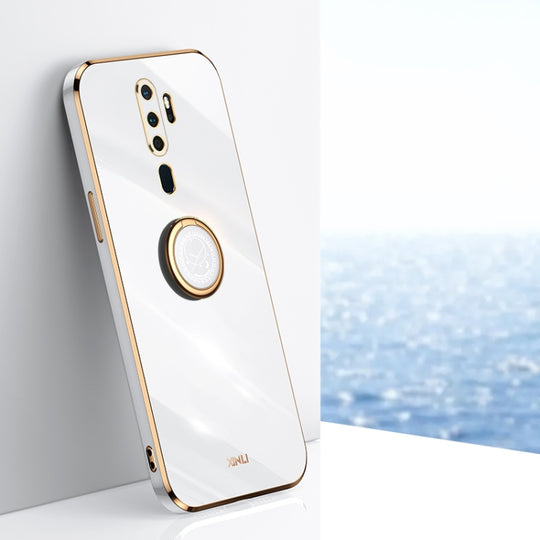 For OPPO A9 2020 / A11x XINLI Straight Edge 6D Electroplate TPU Phone Case with Ring Holder(White)