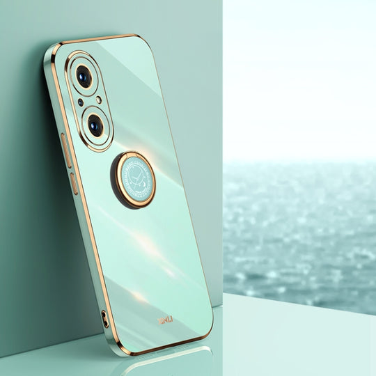 For Honor 50 SE XINLI Straight Edge 6D Electroplate TPU Phone Case with Ring Holder(Mint Green)