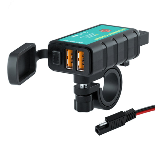 WUPP ZH-1422C2 chargeur de charge rapide double USB carré pour moto avec interrupteur + prise SAE intégrée + câble de prise SAE 1 m