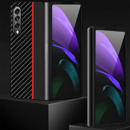 For Samsung Galaxy Z Fold3 5G Carbon Fiber Texture Shockproof Splicing Leather Case(Blue) by buy2fix