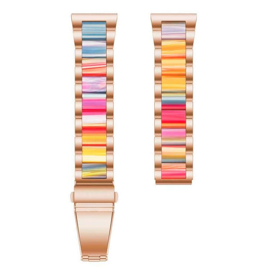 For Samsung Smart Watch 20mm Three-beads Steel + Resin Watch Band(Rose Gold Rainbow) - Watch Bands by buy2fix | Online Shopping UK | buy2fix
