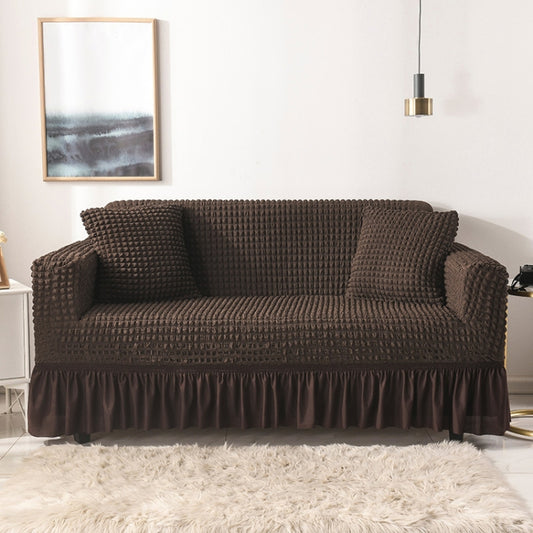 Living Room Stretch Full Coverage Skirt Style Sofa Cover, Size: Double M 145-185cm(One-color Dark Coffee) - Sofa Covers & Chair Covers by buy2fix | Online Shopping UK | buy2fix